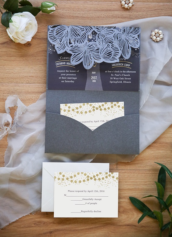 dusty blue invitation set for dusty blue and nude rustic fall wedding