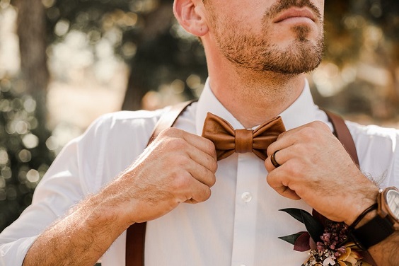 brown bowtie for brown and cream rustic fall wedding