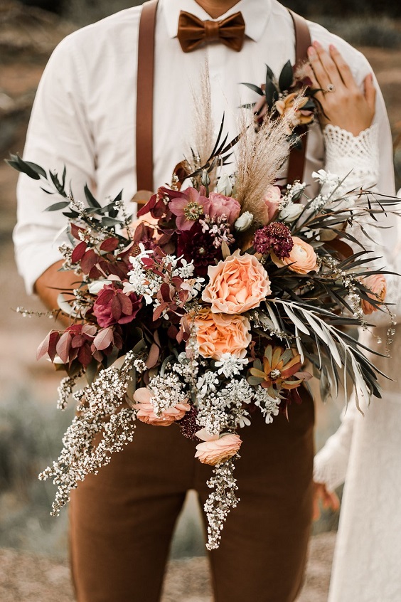 brown wedding bouquet for brown and cream rustic fall wedding