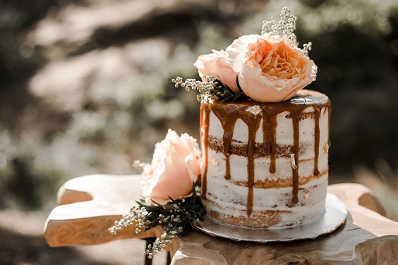 brown wedding cake for brown and cream rustic fall wedding