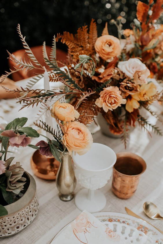 wedding centerpiece for brown and cream rustic fall wedding