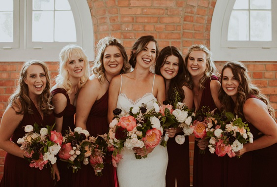 burgundy bridesmaid dresses for burgundy and orange rustic fall wedding