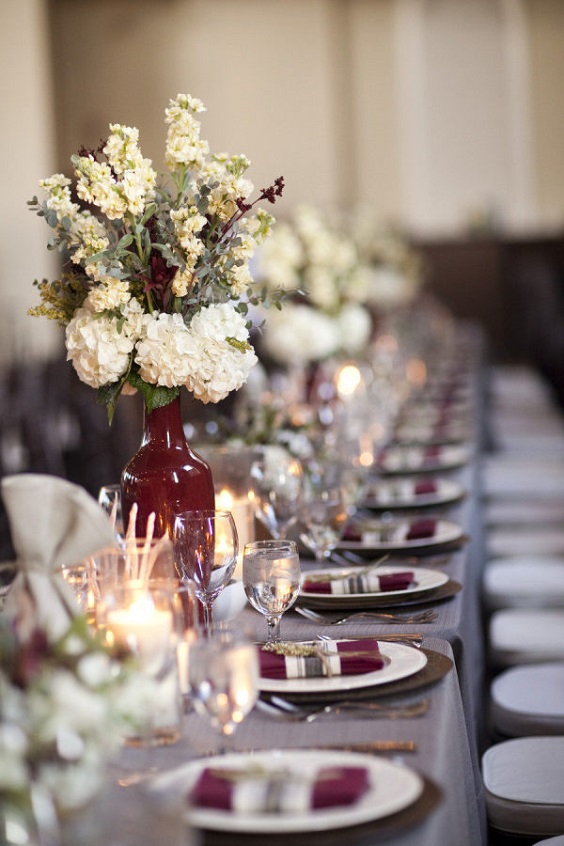 burgundy and grey table setting for burgundy fall wedding colors burgundy and grey