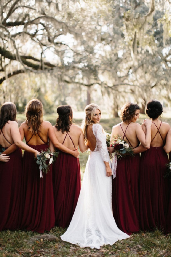 burgundy and grey bridesmaid dresses