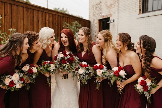 burgundy and gold wedding bridesmaid dresses