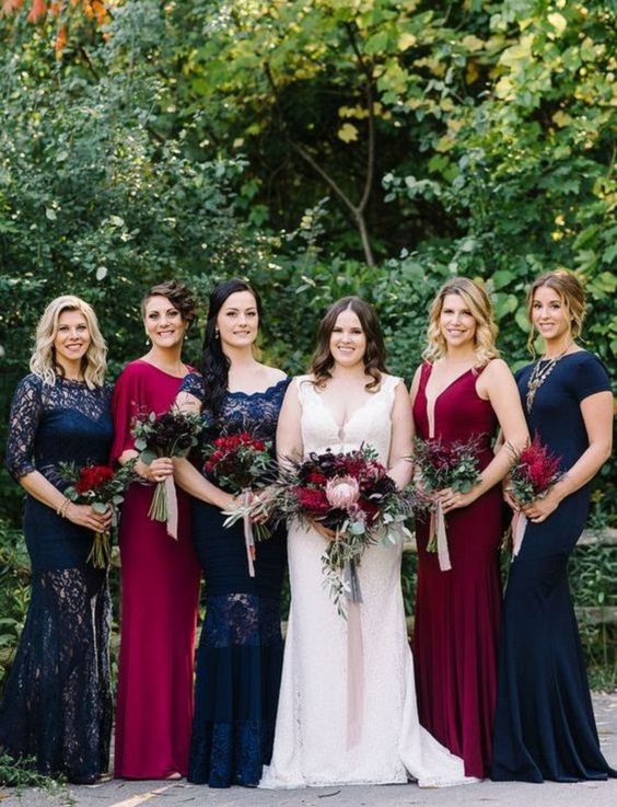 burgundy and navy bridesmaid dresses for burgundy fall wedding colors burgundy and navy