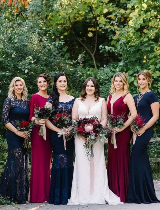 maroon color bridesmaid dresses