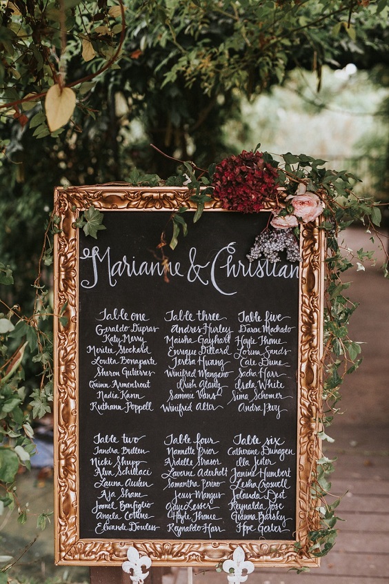sitting chart for burgundy fall wedding colors burgundy and black