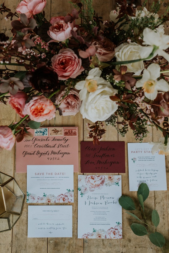 dusty rose and burgundy invitation for burgundy fall wedding colors burgundy and dusty rose