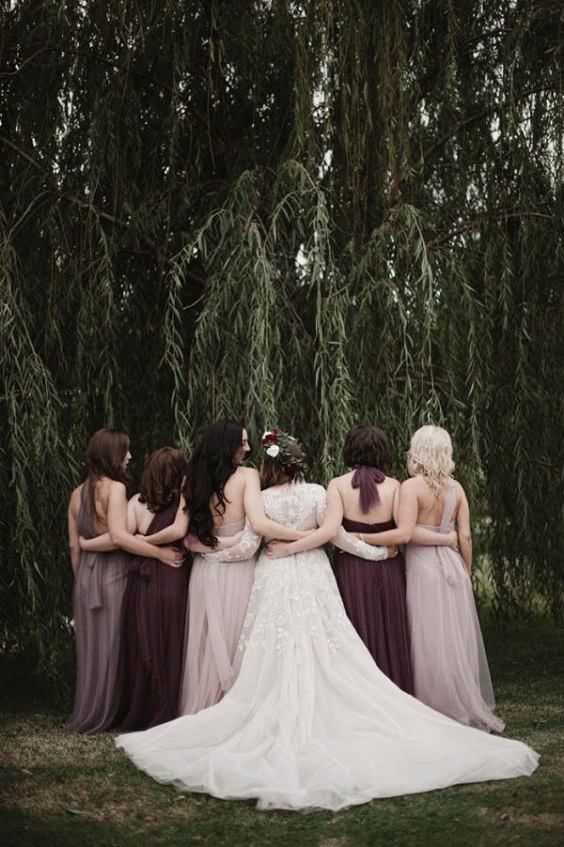 purple and blush fall wedding 2021 purplr and blush bridesmaid dresses