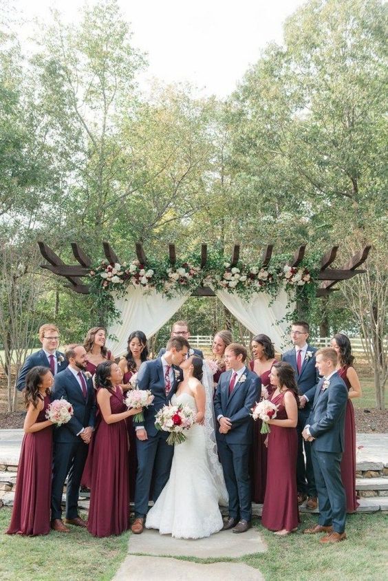 navy blue and burgundy bridesmaid dresses