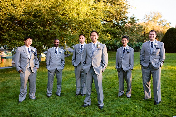grey groom and groomsmen suit for navy grey fall wedding colors