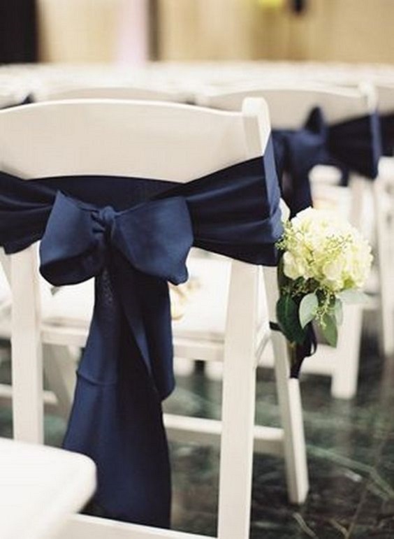 wedding chair with navy blue sash for navy grey fall wedding colors