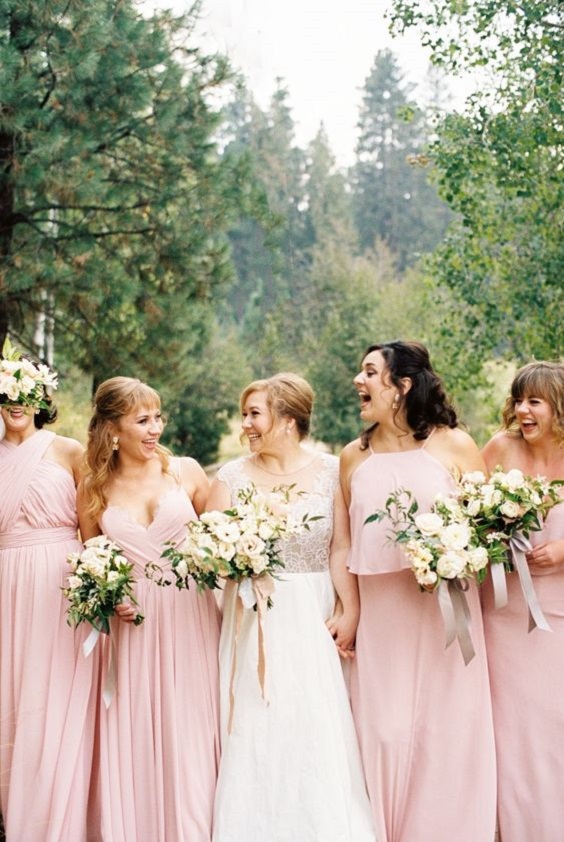 navy blue and blush fall wedding color combos blush bridesmaid dresses