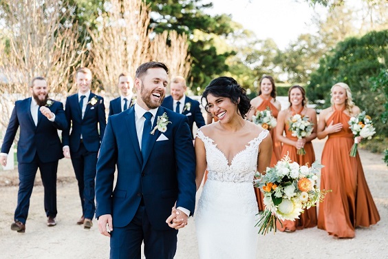 navy blue orange dress