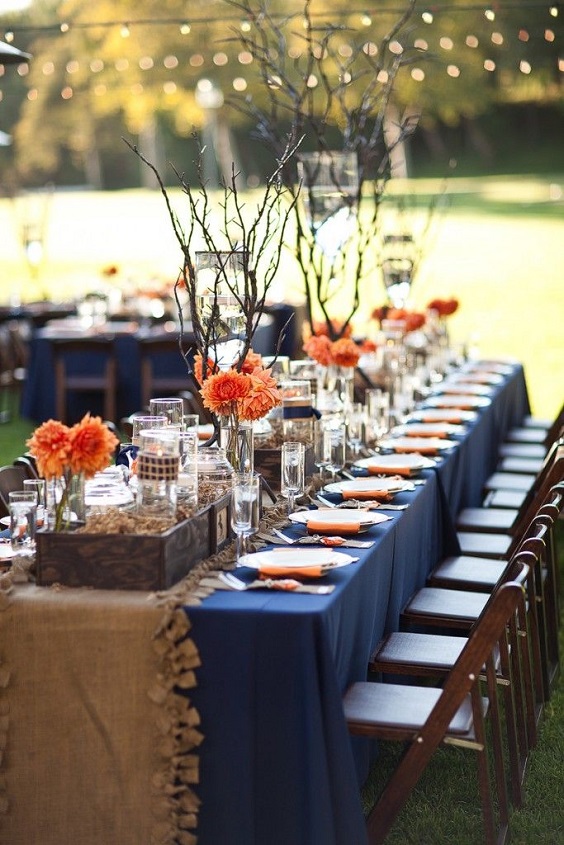 navy blue wedding tablecloth orange table centerpieces for navy orange fall wedding colors
