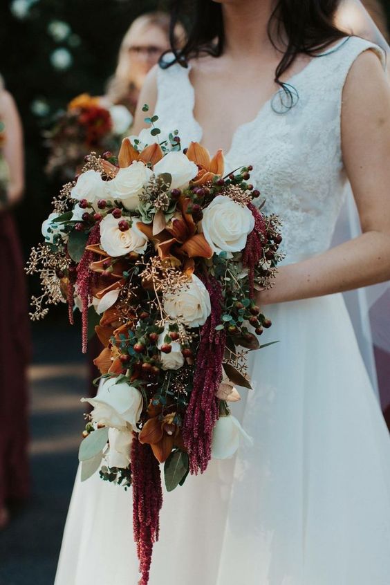rust white and orange wedding bouquet for navy rust fall wedding colors