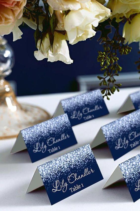 navy blue and silver wedding table number card for navy silver fall wedding colors