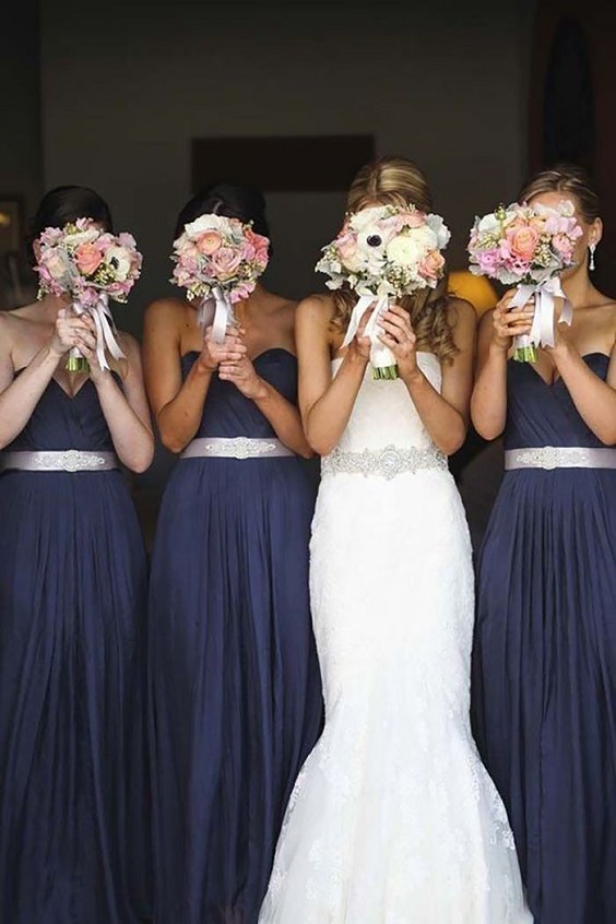 Navy blue and online silver bridesmaid dresses