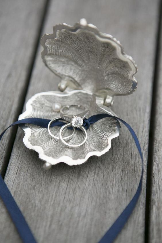 silver wedding ring with navy blue ribbon for navy silver fall wedding colors