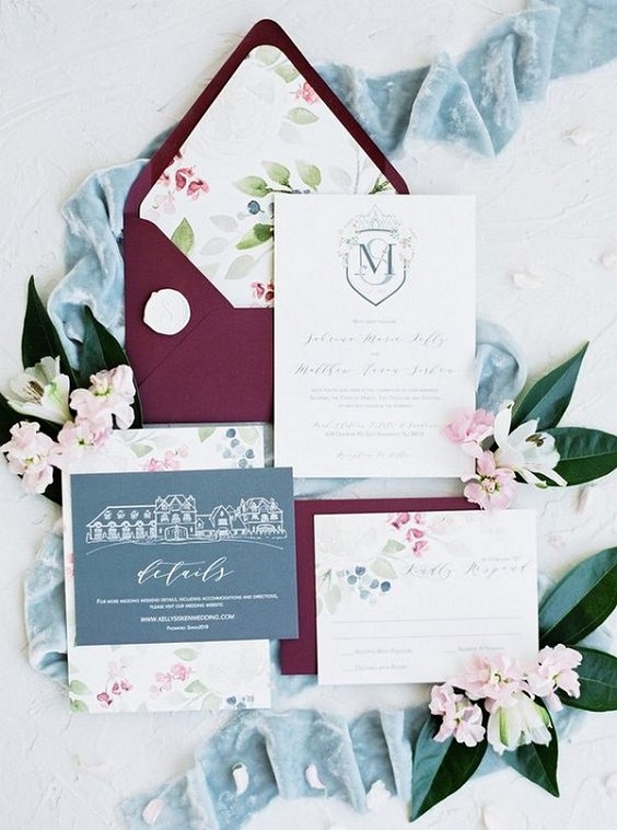 dusty blue and burgundy invitations for dusty blue burgundy blue fall wedding colors