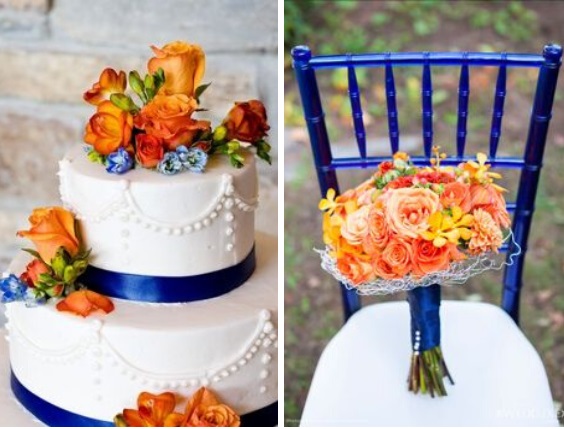 blue cake chairs orange bouquets for blue orange blue fall wedding colors