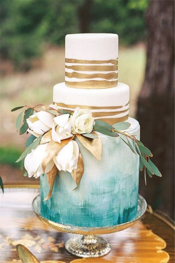 blue teal and gold wedding cake for blue teal gold blue fall wedding colors