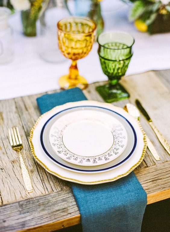 gold knifes forks blue teal table napkin for blue teal gold blue fall wedding colors