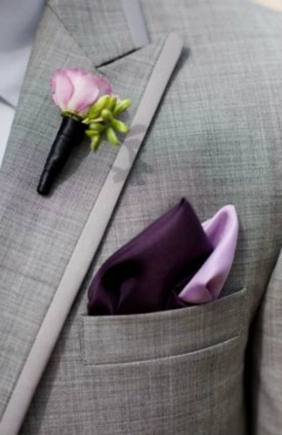 men suit with purple and lavender pocket square for purple and lavender fall wedding colors