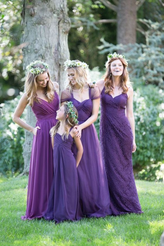 purple bridesmaid dresses with greenery for purple and greenery purple fall wedding colors