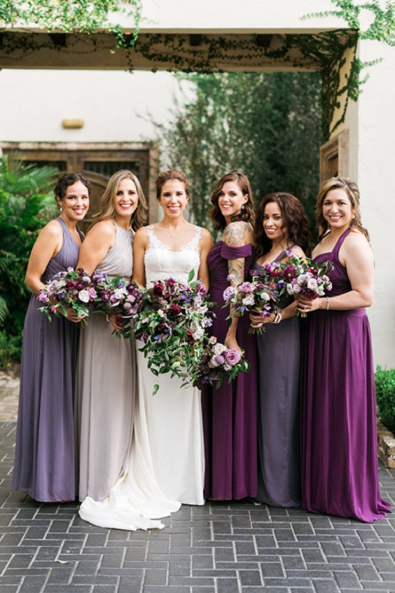 purple and grey bridesmaid dresses