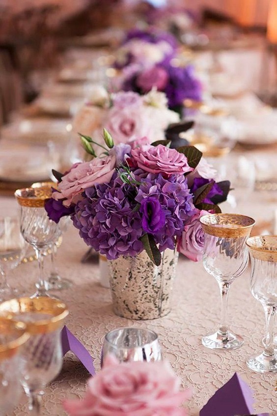 mason jar centerpieces with purple and pink flowers for purple and pink purple fall wedding colors