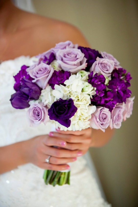 white bridesmaide dress with purple and white bouquets for purple and white purple fall wedding colors
