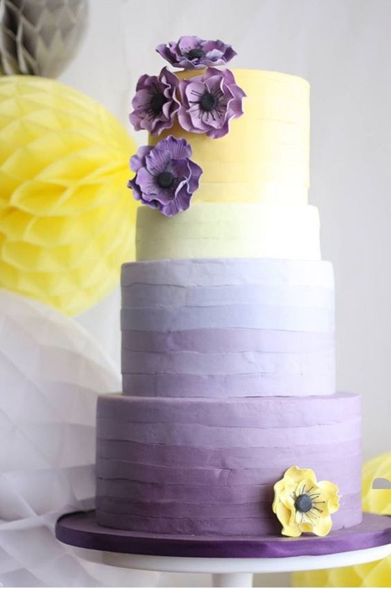 purple wedding cake with purple and yellow flowers for purple and yellow purple fall wedding colors