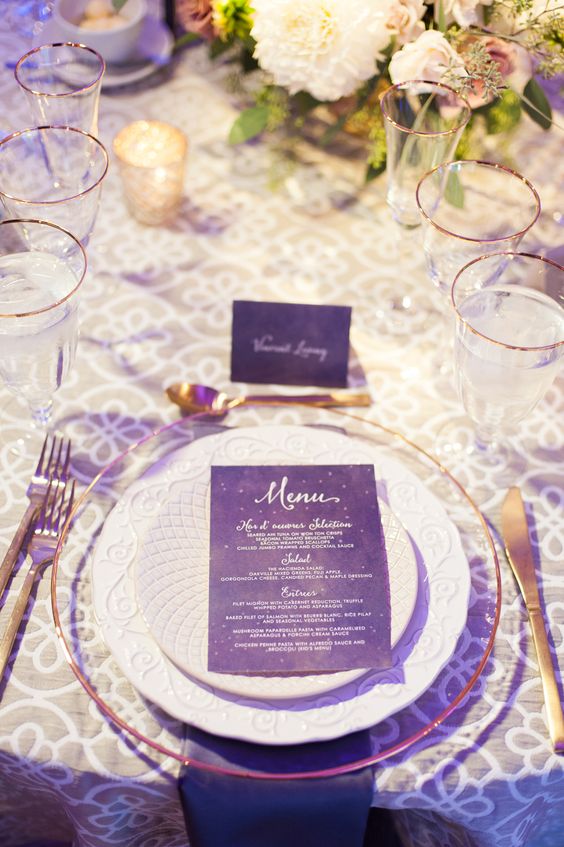 purple wedding dinner menus for purple and yellow purple fall wedding colors
