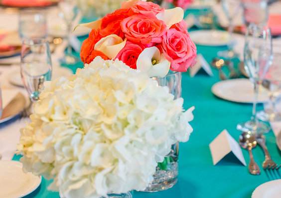 turquoise and coral table decorations for coral turquoise may wedding colors 2020