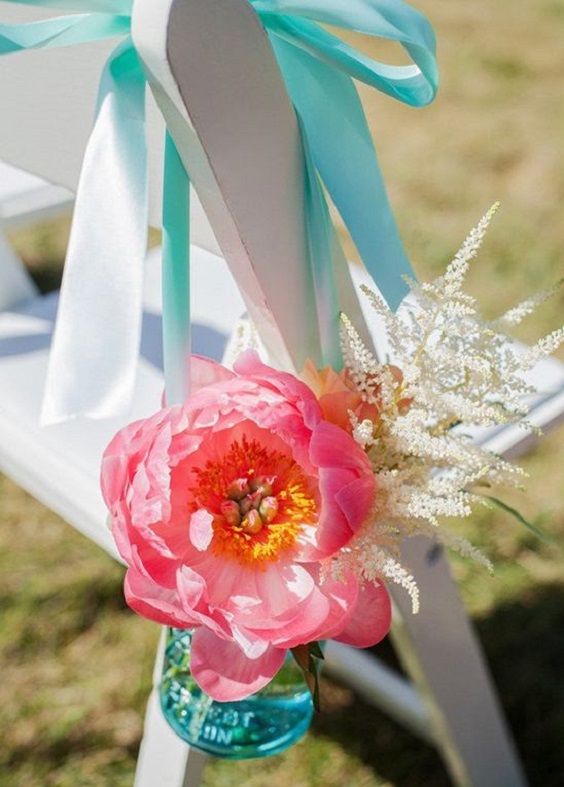 wedding chairs sashes for white coral turquoise may wedding colors 2020