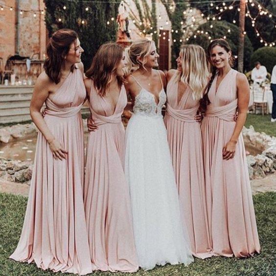 pink bridesmaid dresses and white bridal gown for pink white may wedding colors 2020