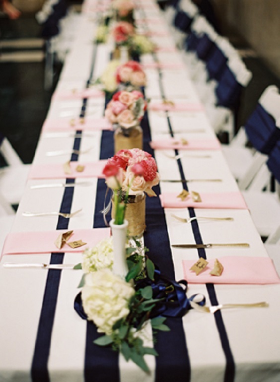 blush table napkin and table centerpiece for blush navy blue may wedding colors 2020