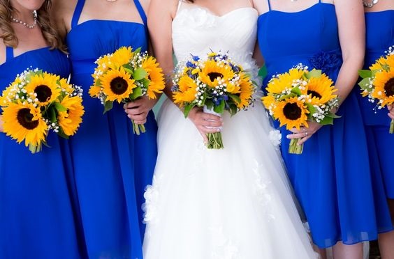 royal blue bridesmaid dresses and yellow bouquets for royal blue yellow white may wedding colors 2020