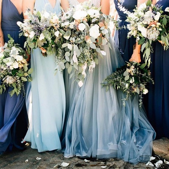 dusty blue bridesmaid dresses for neutral fall wedding colors dusty blue and gold
