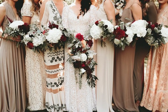 mix and match earth tones bridesmaid dresses for neutral fall wedding colors earth tones