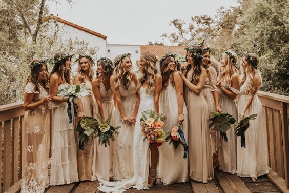 beige bridesmaid dresses for neutral fall wedding colors beige and orange