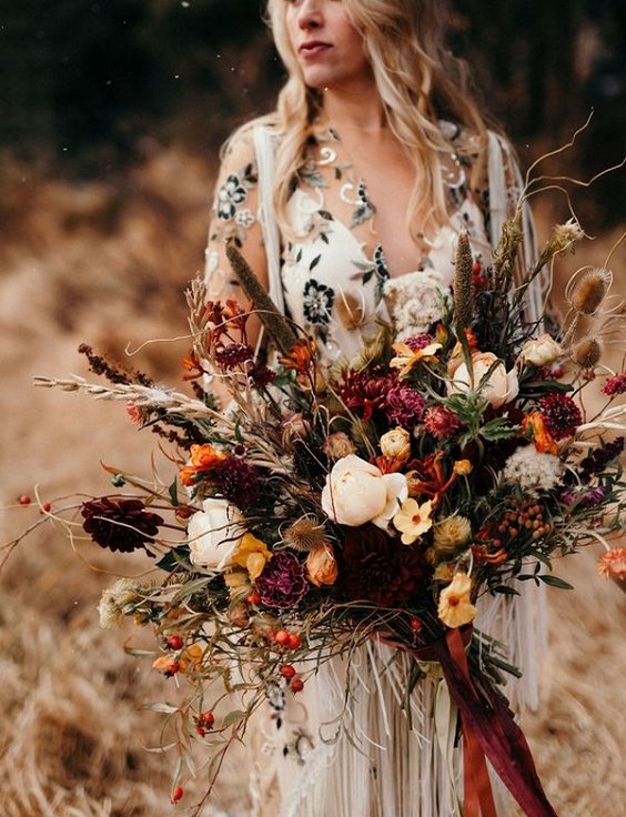brown rust and yellow bouquet for neutral fall wedding colors brown rust and yellow