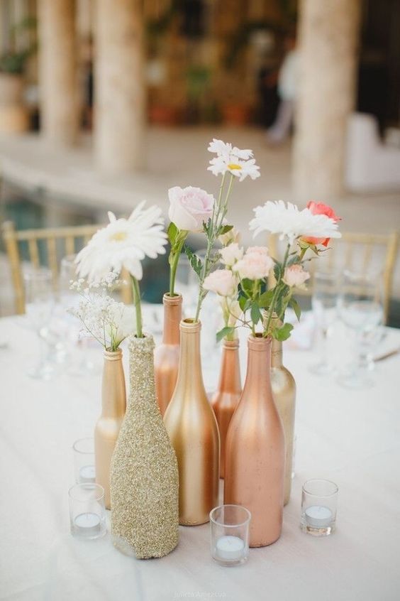blush and gold table centerpiece for blush gold beach wedding colors 2020