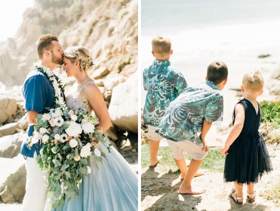 dusty blue bridal gowns ring bearer attire navy blue groom attire flower girl dresses for dusty blue navy blue beach wedding colors 2020