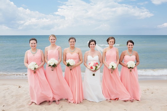 pink bridesmaid dresses coral bouquets for pink coral beach wedding colors 2020