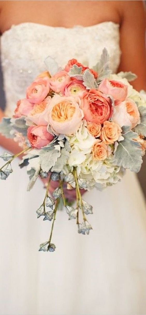 peach bouquets for peach gray beach wedding colors 2020