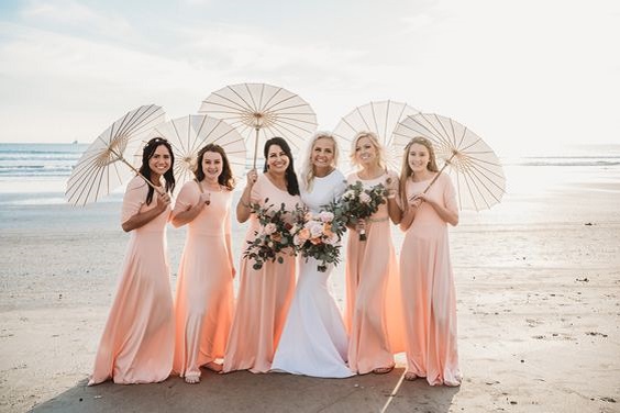 Peach and top grey bridesmaid dresses