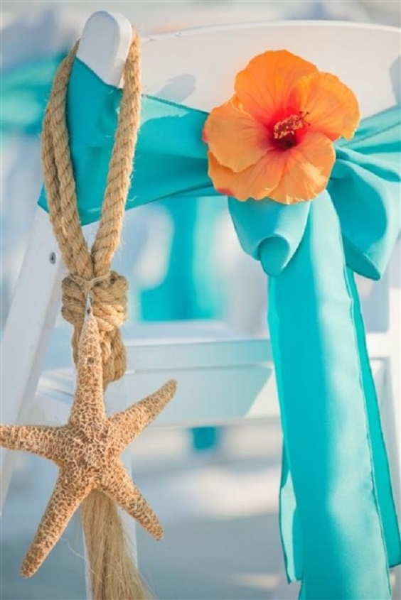 turquoise and orange chair cover for turquoise orange beach wedding colors 2020